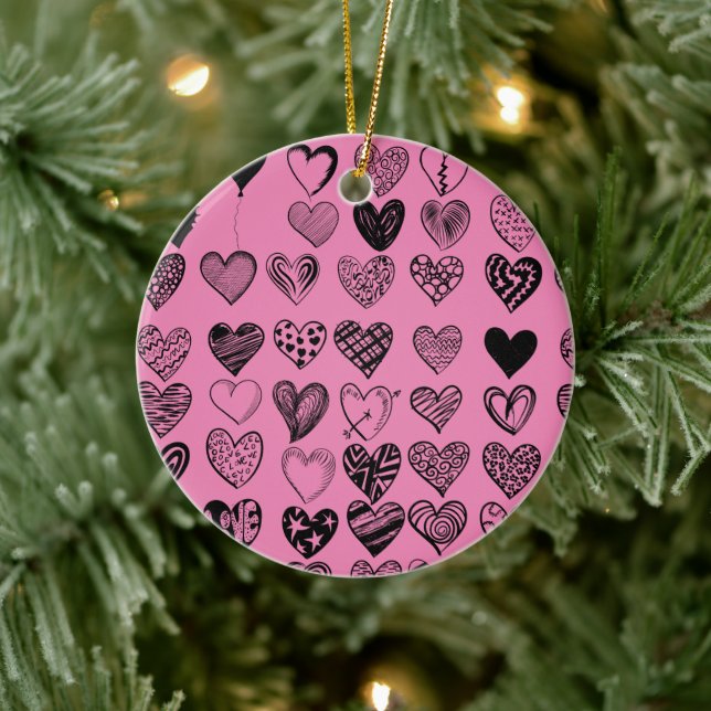 Adorable Black Heart Scribble Drawing Ceramic Orna Ornament (Tree)