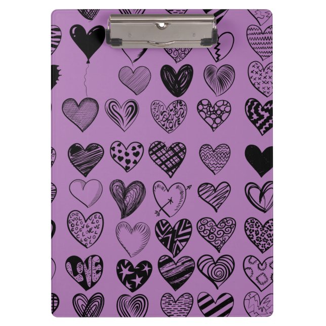 Adorable Black Heart Scribble Drawing Clipboard (Front)
