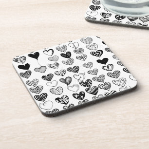 Adorable Black Heart Scribble Drawing Coaster