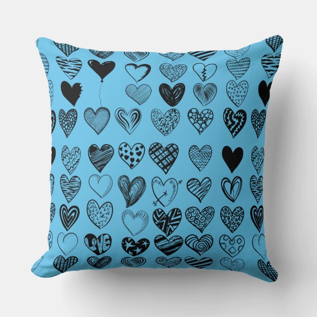 Adorable Black Heart Scribble Drawing Cushion (Front)