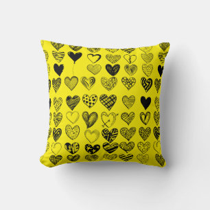 Adorable Black Heart Scribble Drawing Cushion