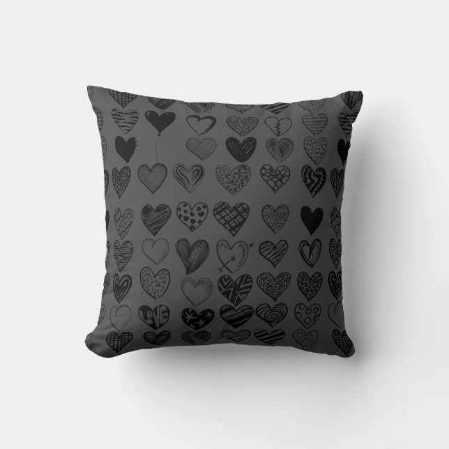 Adorable Black Heart Scribble Drawing Cushion (Front)