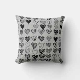 Adorable Black Heart Scribble Drawing Cushion