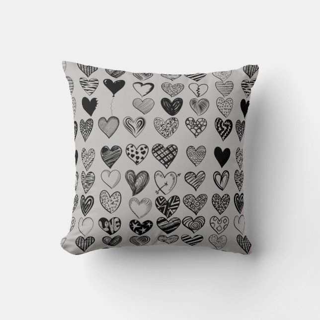 Adorable Black Heart Scribble Drawing Cushion (Front)