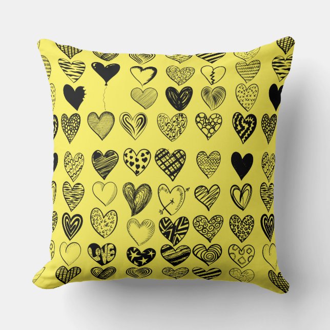 Adorable Black Heart Scribble Drawing Cushion (Front)