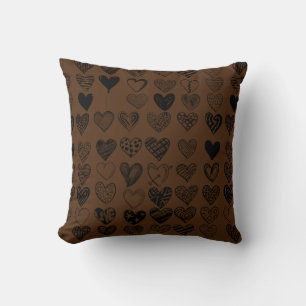 Adorable Black Heart Scribble Drawing Cushion