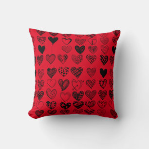 Adorable Black Heart Scribble Drawing Cushion