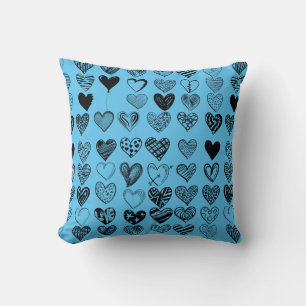 Adorable Black Heart Scribble Drawing Cushion