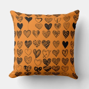 Adorable Black Heart Scribble Drawing Cushion