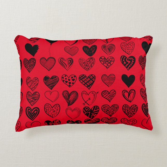 Adorable Black Heart Scribble Drawing Decorative Cushion (Front)