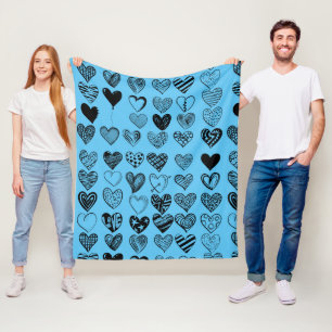 Adorable Black Heart Scribble Drawing Fleece Blank Blanket