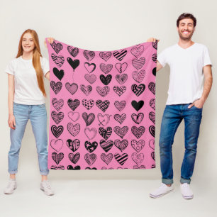 Adorable Black Heart Scribble Drawing Fleece Blank Blanket