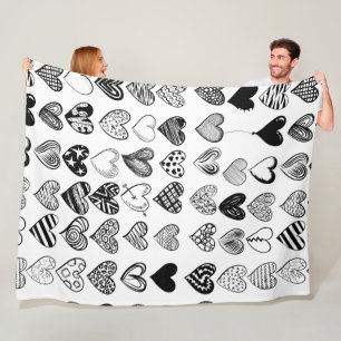 Adorable Black Heart Scribble Drawing Fleece Blanket