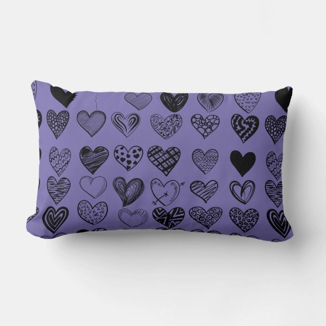 Adorable Black Heart Scribble Drawing Lumbar Cushion (Front)