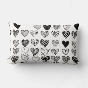 Adorable Black Heart Scribble Drawing Lumbar Cushion