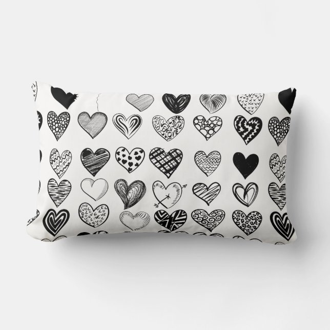 Adorable Black Heart Scribble Drawing Lumbar Cushion (Front)