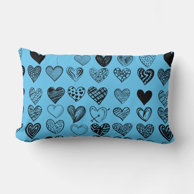 Adorable Black Heart Scribble Drawing Lumbar Cushion (Front)