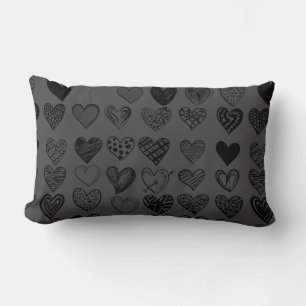 Adorable Black Heart Scribble Drawing Lumbar Cushion