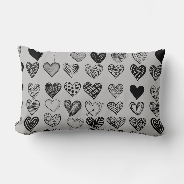 Adorable Black Heart Scribble Drawing Lumbar Cushion (Front)