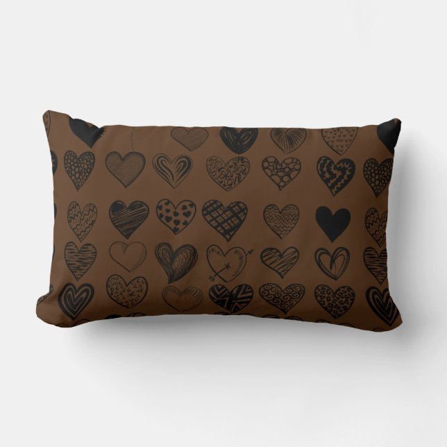 Adorable Black Heart Scribble Drawing Lumbar Cushion (Front)