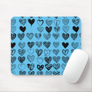Adorable Black Heart Scribble Drawing Mouse Pad