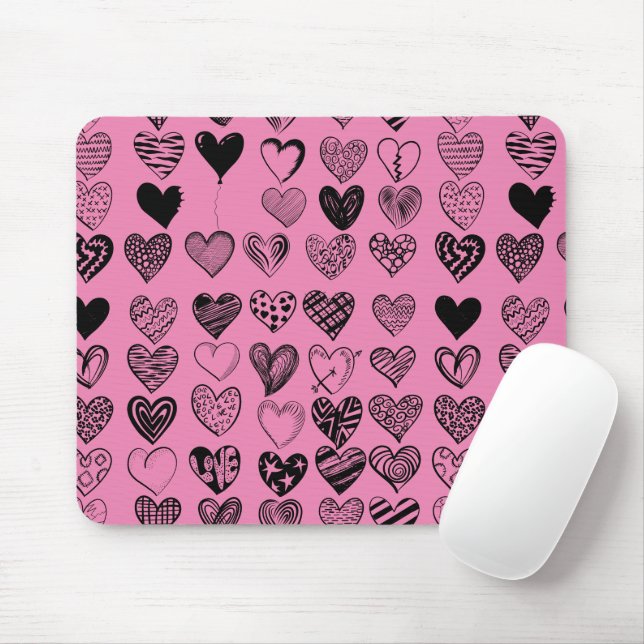 Adorable Black Heart Scribble Drawing Mouse Pad (With Mouse)