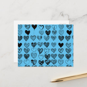 Adorable Black Heart Scribble Drawing Postcard