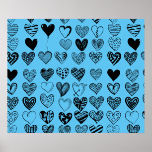 Adorable Black Heart Scribble Drawing Poster