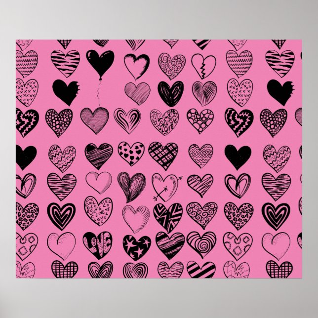 Adorable Black Heart Scribble Drawing Poster (Front)