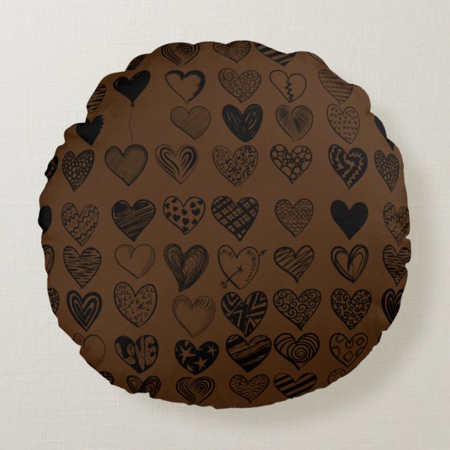 Adorable Black Heart Scribble Drawing Round Cushion (Front)