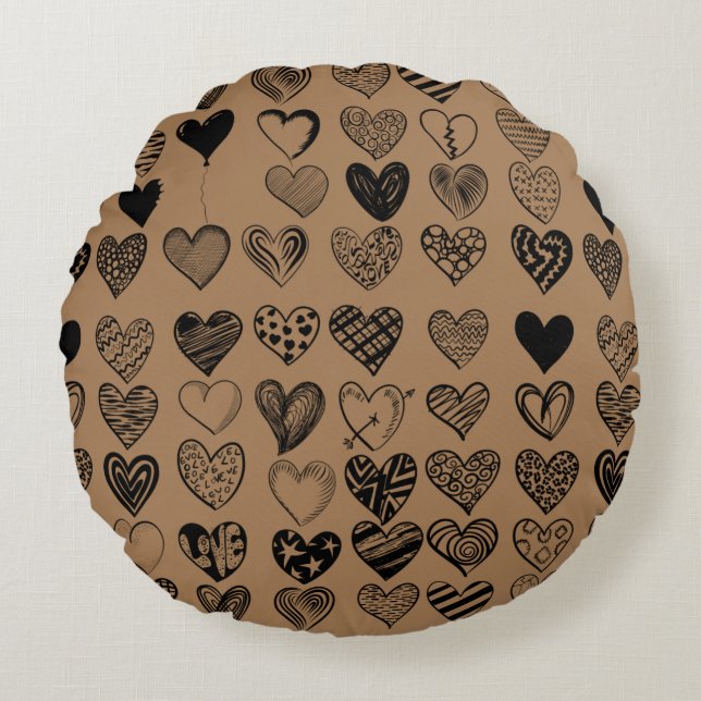 Adorable Black Heart Scribble Drawing Round Cushion (Front)