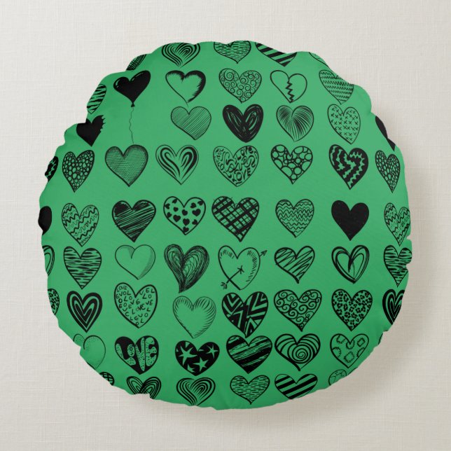 Adorable Black Heart Scribble Drawing Round Cushion (Front)