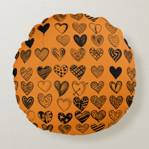 Adorable Black Heart Scribble Drawing Round Cushion