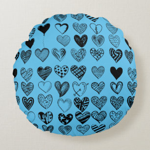 Adorable Black Heart Scribble Drawing Round Cushion