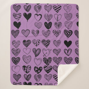 Adorable Black Heart Scribble Drawing Sherpa Blank Blanket