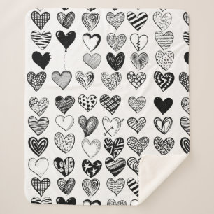 Adorable Black Heart Scribble Drawing Sherpa Blanket