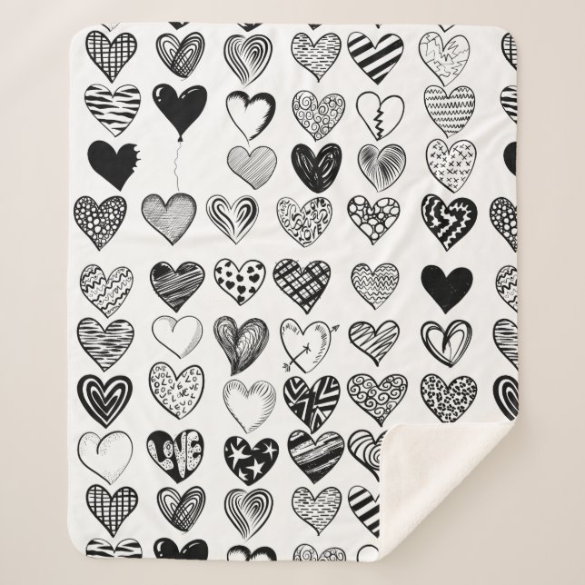 Adorable Black Heart Scribble Drawing Sherpa Blanket (Front)