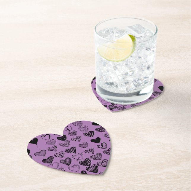 Adorable Black Heart Scribble Drawing Square Paper Coaster (Insitu)