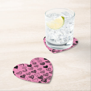 Adorable Black Heart Scribble Drawing Square Paper Paper Coaster