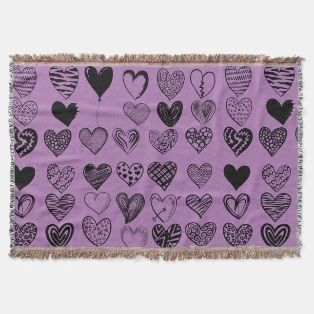 Adorable Black Heart Scribble Drawing Throw Blanke Blanket (Front)