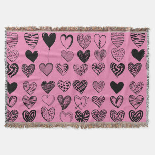 Adorable Black Heart Scribble Drawing Throw Blanke Blanket