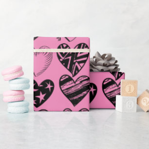 Adorable Black Heart Scribble Drawing Wrapping Pap Paper