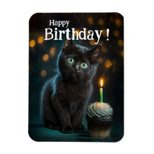 Adorable Black Kitten Birthday, Customisable Magnet