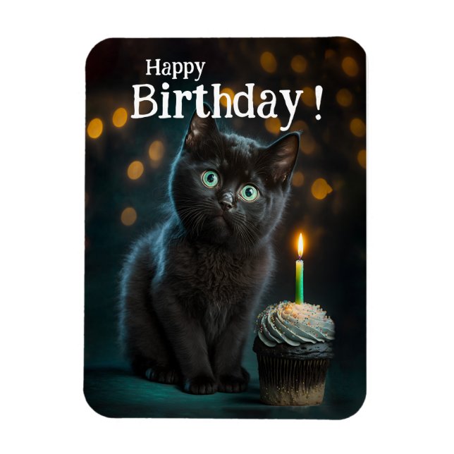 Adorable Black Kitten Birthday, Customisable Magnet (Vertical)