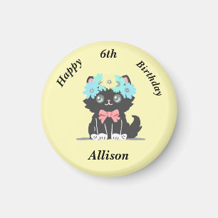 Adorable Black Kitty Birthday Magnet