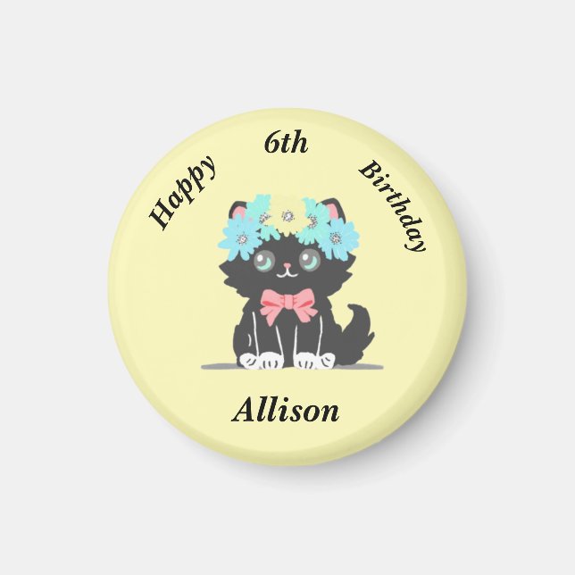 Adorable Black Kitty Birthday Magnet (Front)