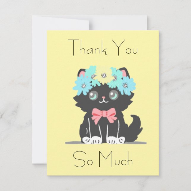 Adorable Black Kitty Flat Thank You Card (Front)
