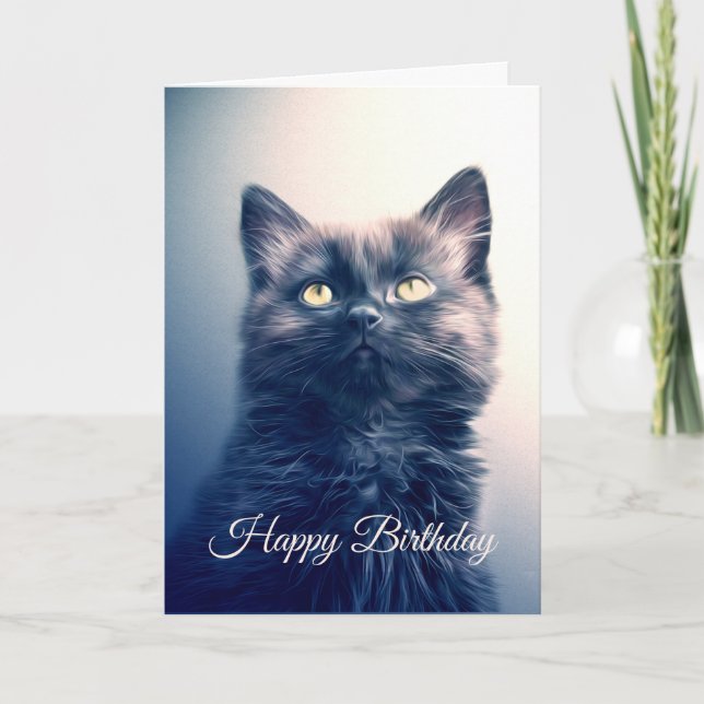 Adorable Black Long Hair Kitten Card (Front)