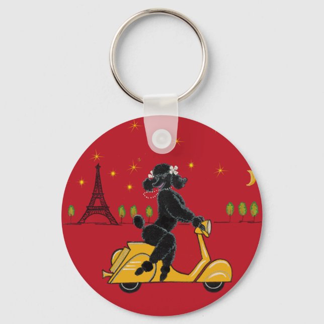 Adorable Black Poodle on a  in Paris Key Ring (Front)