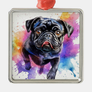 ADORABLE BLACK PUG PUPPY DOG METAL ORNAMENT